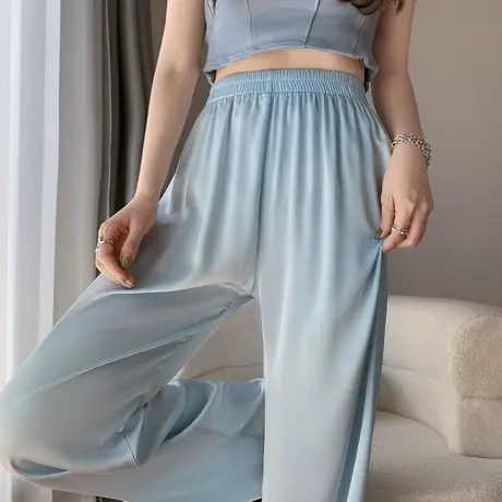 MJ STYLE醋酸阔腿裤女夏季薄款2025新款高腰垂感宽松小个子休闲裤商品大图