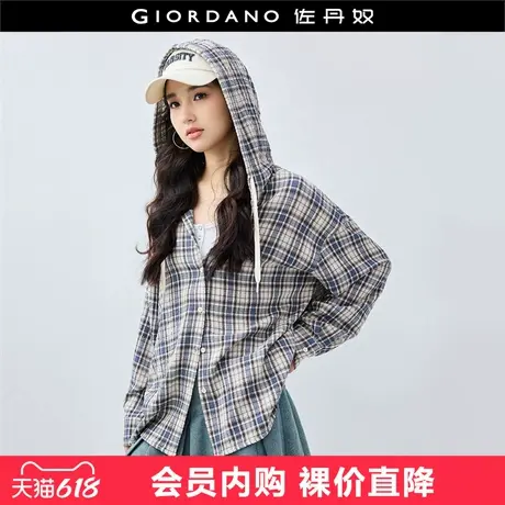 设计师款佐丹奴知识分子风衬衫女连帽宽松薄款长袖外套女18345603商品大图