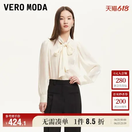5.13上新Vero Moda衬衫女2025夏季新款领口蝴蝶结系带设计感上衣图片