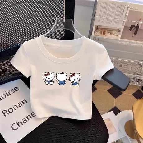 卡通正肩短袖t恤女2025新款夏季上衣独特超好看修身短款设计纯欲图片