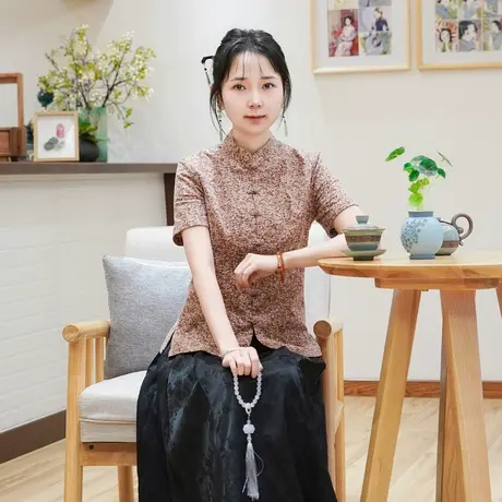筠雅夏季新款唐装女中国风上衣收腰显瘦百搭质感新中式女装24J200商品大图