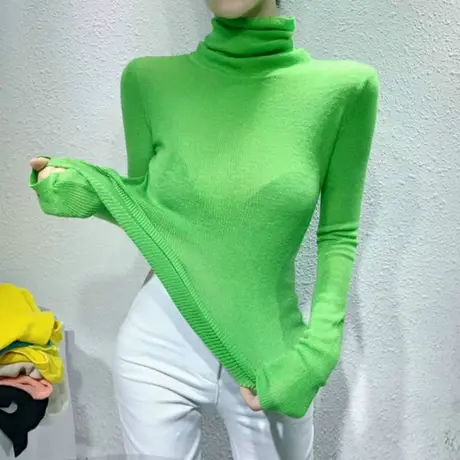 2021秋冬新款糖果色羊绒高领毛衣女薄修身洋气内搭针织打底衫上衣图片