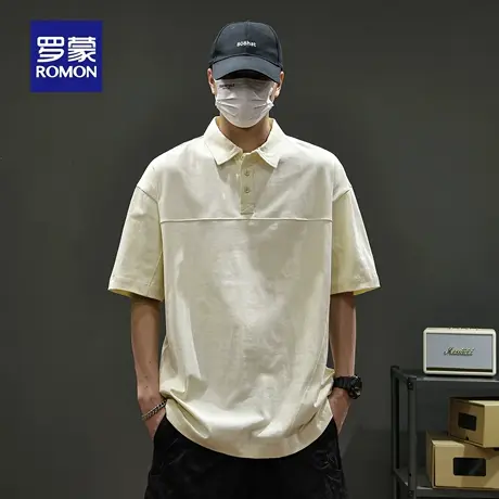 罗蒙纯棉透气男款短袖POLO衫夏季新款重磅时尚拼接百搭半袖T恤N1Z图片