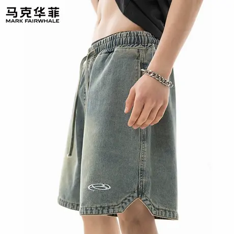 马克华菲美式复古牛仔短裤男夏季薄款潮牌水洗五分裤子2025新款X图片