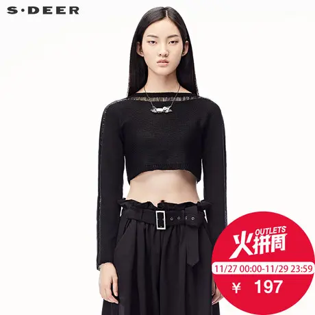 sdeer圣迪奥春装性感镂空高腰露脐一字领针织毛衣女S17383513🌖商品大图