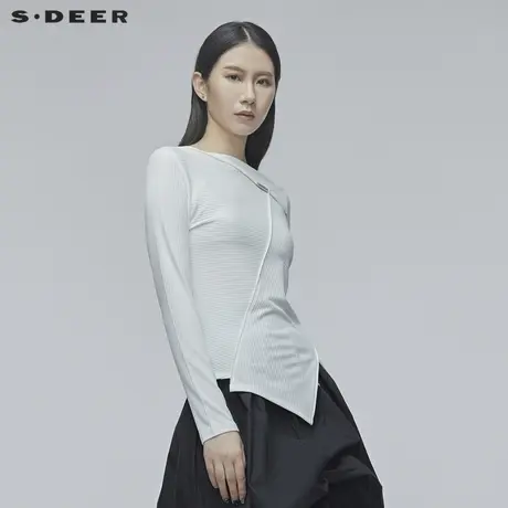 sdeer圣迪奥秋夏原创设计个性不规则开衩通勤长袖T恤女S20180201🤵商品大图