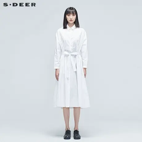 sdeer圣迪奥春秋简约优雅翻领收腰显瘦通勤OL连衣裙女S20381215商品大图