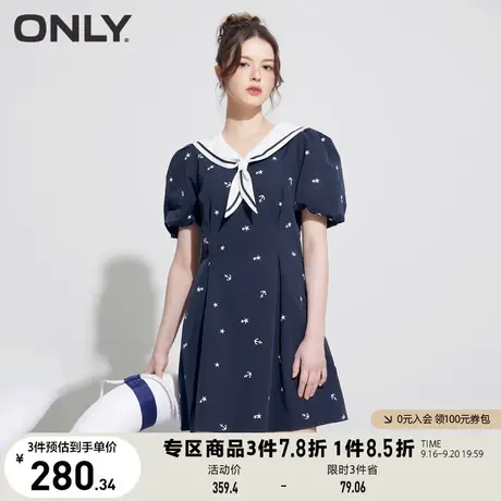 ONLY奥莱2023夏季新款甜美设计感海军领泡泡袖短款连衣商品大图