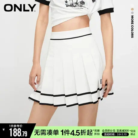 ONLY冬季时尚百搭撞色刺绣短款百褶裙半身裙女|123316001商品大图