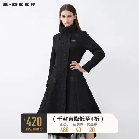 sdeer圣迪奥冬装时尚高领肌理褶皱字母不规则风衣女S21481801🥜商品大图