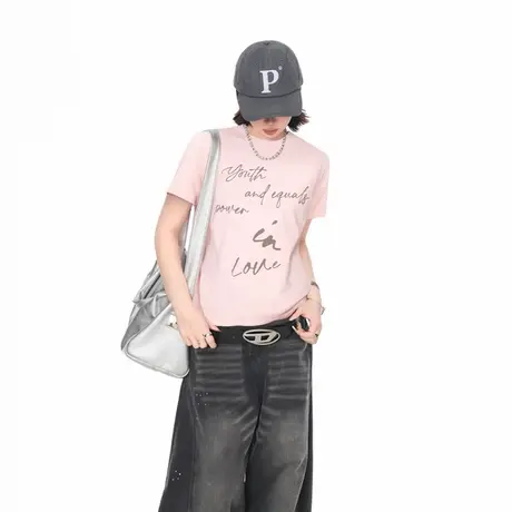 2025夏季新款正肩短袖T恤女发泡印花潮酷辣妹风修身短款半袖上衣图片