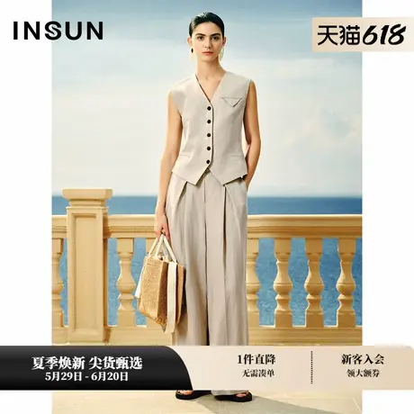 INSUN恩裳夏装修身亚麻西装马甲商品大图