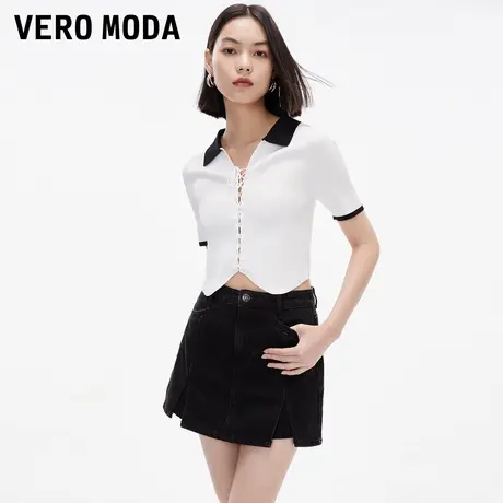 Vero Moda针织上衣女春季时尚百搭简约气质撞色修身短袖324145008商品大图