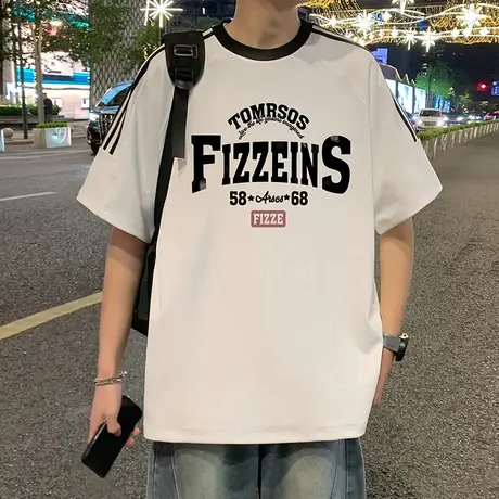 短袖t恤男夏季2025新款宽松半袖港风运动休闲男生上衣大码体恤衫图片
