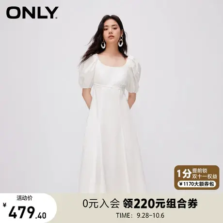 【买5免1】ONLY奥莱夏季新款时尚法式U型领泡泡袖收腰连衣裙女商品大图