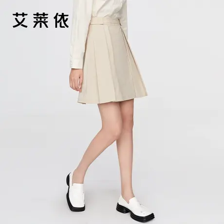 艾莱依商场同款A字半身裙女装饰腰百搭时尚设计感百褶裙夏季裙子图片