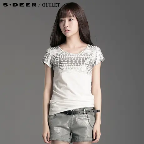 s.deer圣迪奥女装闪银波点休闲T恤S14280148图片