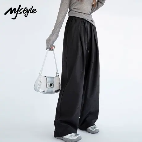 MJ STYLE印花阔腿裤女夏季薄新款高级宽松直筒显瘦垂感灰色西装裤商品大图