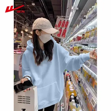 ZH回力蓝色连帽卫衣女2025新款春秋季休闲韩版舒适女士长袖上衣商品大图