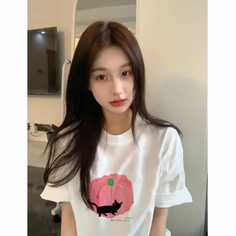 重磅纯棉美式夏季短袖t恤女2025新款爆款宽松设计感小众显瘦上衣商品大图