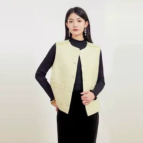 希区瑞普粗花呢小香风柔美休闲减龄无袖亮片背心马夹外套简约大方商品大图