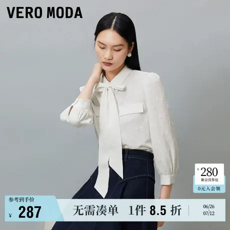 Vero Moda奥莱衬衫女春夏新款蝴蝶结丝带七分泡泡袖通勤气质上衣商品大图
