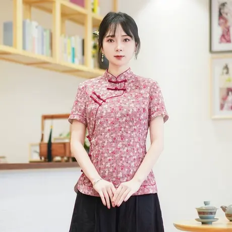 筠雅夏季新款中国风古典唐装上衣女修身显瘦百搭新中式女装24J174图片