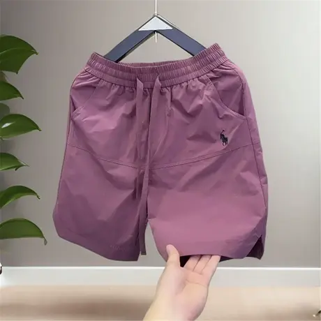 2025夏季新款男士冰丝短裤欧货速干透气五分裤潮流宽松纯色沙滩裤商品大图