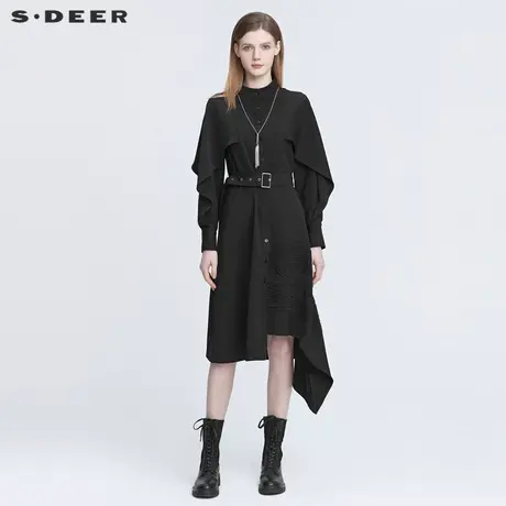 sdeer圣迪奥2022春季新款立领收腰不规则衬衫连衣裙女S22181219商品大图