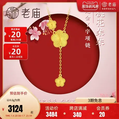 老庙黄金足金999桃花5G梅花繁花Y字链项链汉服古典代中国风潮图片