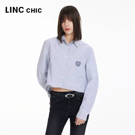 LINCCHIC金羽杰衬衫女上衣学院感短箱防晒条纹衬衫女款S241SH252Y图片