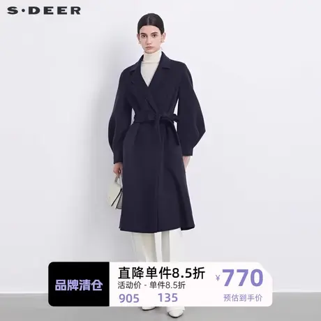 sdeer圣迪奥女装赫本风西装领收腰泡泡袖大衣S233Z2506🏕商品大图