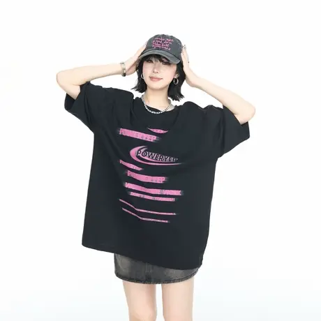 YEP美式复古街头风字母印花短袖T恤男女同款夏季百搭宽松半袖上衣图片