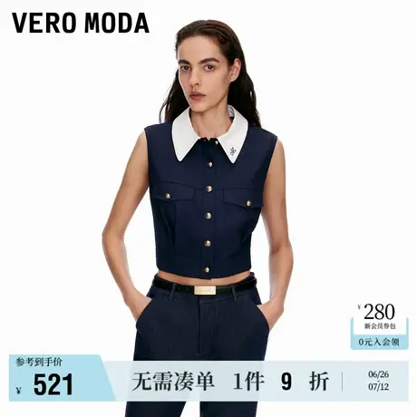6.27上新Vero Moda衬衫女2025夏季新款领口刺绣复古牛仔无袖上衣图片