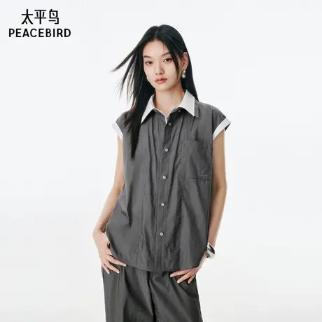 【商场同款】太平鸟女装2025年夏季新款无袖衬衫上衣A1CAF242G商品大图