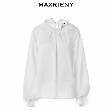 【奥莱】MAXRIENY复古波点暗纹提花缎面衬衫修身上衣图片