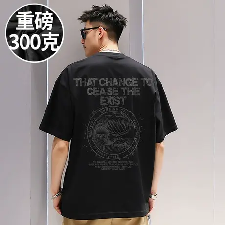 【100%棉】300斤大码男装美式复古潮牌加肥加大码短袖T恤半袖潮流图片