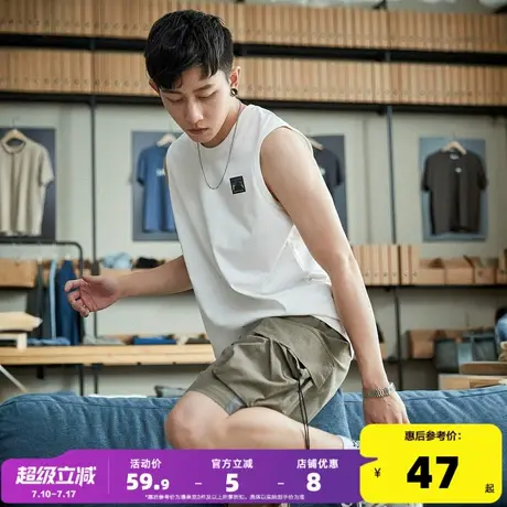 唐狮2025夏季新款男背心宽松坎肩无袖T恤小细节学生圆领上衣白潮t商品大图