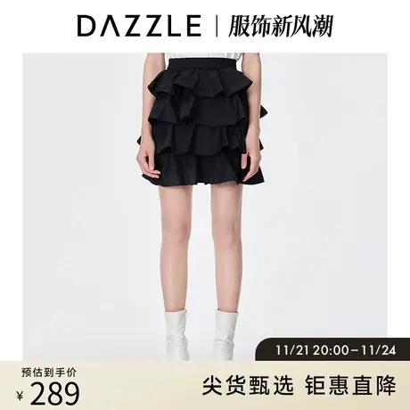 DAZZLE地素奥莱 黑色花边a字一步裙半身裙短裙2D2S2251A图片