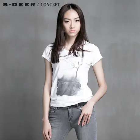 S·DEER＼CONCEPT【新品】圣迪奥女装清新风景印花弹力T恤5280109图片