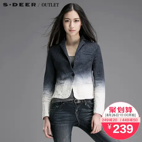 s.deer【聚】圣迪奥女渐变墨意褶印西装通勤短款外套S15182270图片