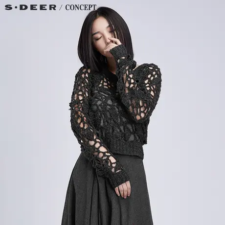 sdeer圣迪奥女简约纯色宽松粗棒针织衫S16383517图片