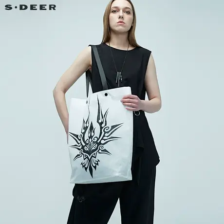 sdeer圣迪奥夏季女装通勤简约图腾印花手提斜跨单肩包S20263854图片