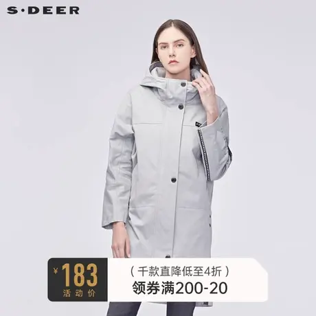 sdeer圣迪奥秋装连帽光感图案开衩下摆字母织带风衣S19181824图片