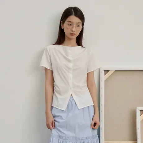 omont蛋挞家 莱赛尔荡领短袖衬衫夏季修身轻薄凉爽绝美小衫衬衣商品大图