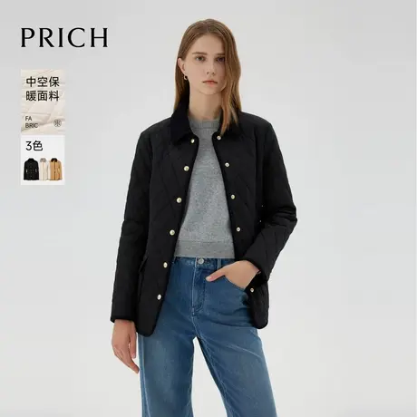 【保暖面料】PRICH时尚短款轻薄棉服2024冬季新款菱格棉衣外套女商品大图