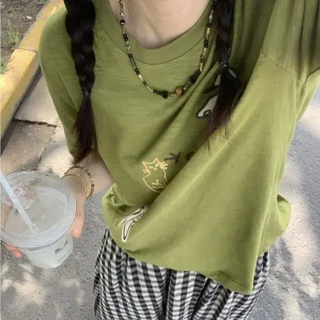 夏季2025新款竹节棉短袖T恤女宽松韩版内搭可外穿打底衫半袖上衣商品大图