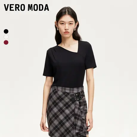 Vero Moda奥莱T恤女2025夏季新款不规则领型修身显瘦短袖简约百搭图片