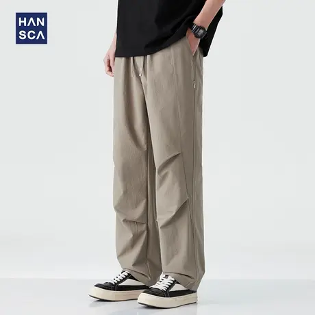 hansca山系魔方格纹伞兵工装裤子男款春夏季宽松压褶直筒休闲长裤商品大图