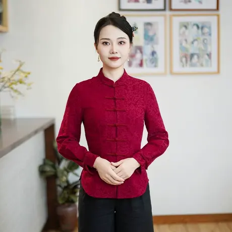 筠雅秋季新款中式盘扣上衣收腰显瘦减龄唐装国风新中式女装24J303图片